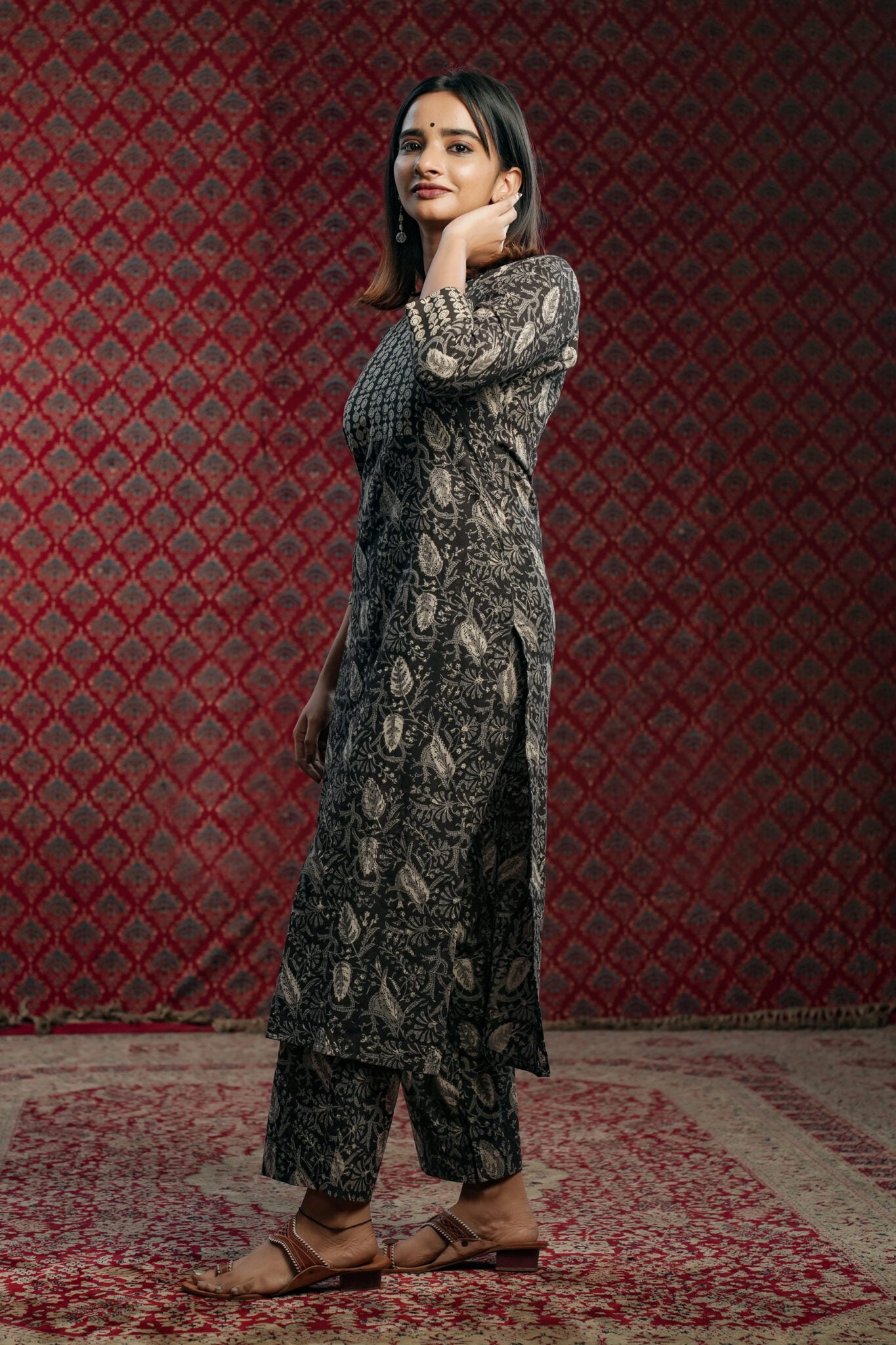 Black & White Kalamkari Kurti Set