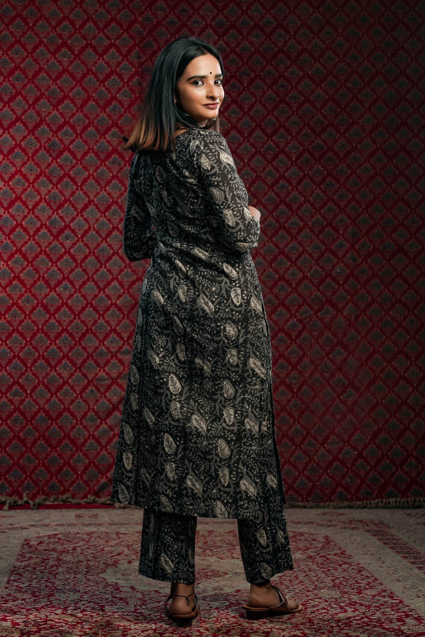 Black & White Kalamkari Kurti Set