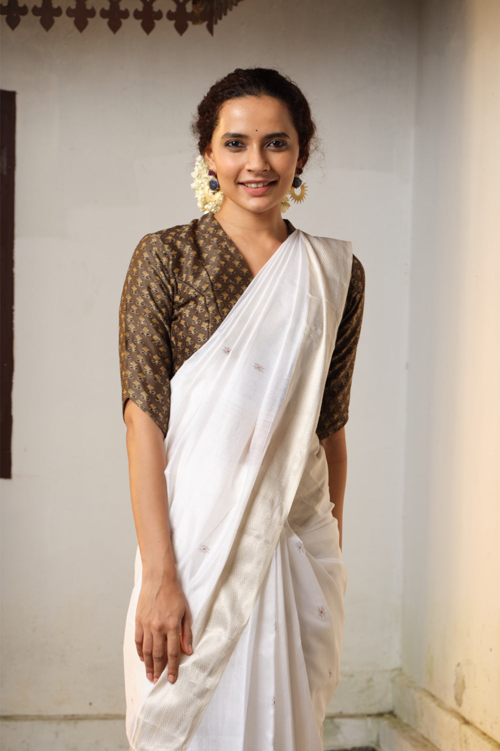 Maheshwari Off-White Saree