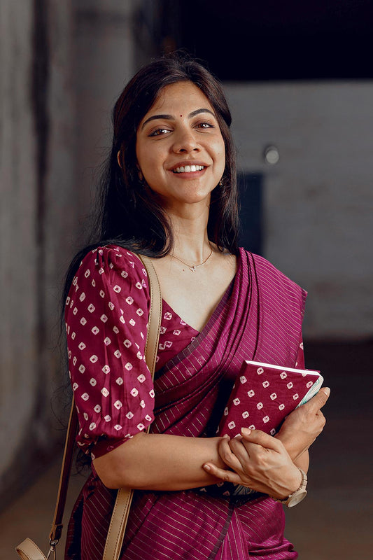 Maheshwari Magentha Base Silk Saree