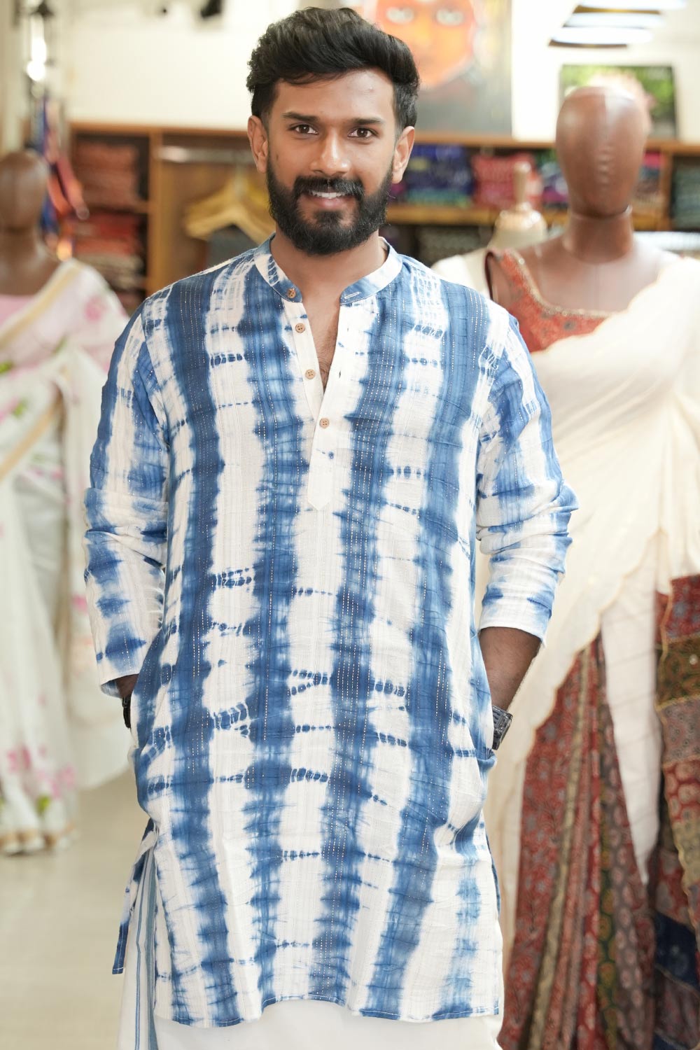 Blue Leharia Long Kurta
