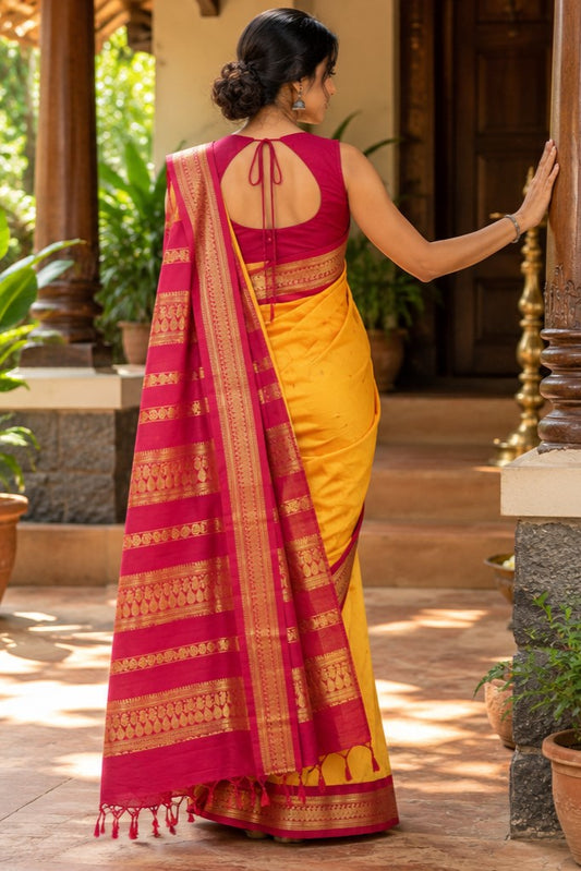 Kalyani Cotton Yellow Saree