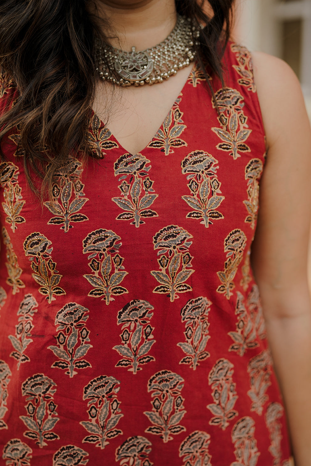 Red Base Ajrakh Floral Co-ord set