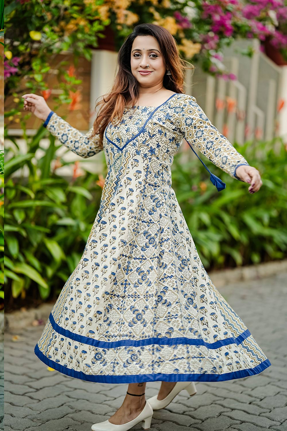 Cream Base Panel Anarkali