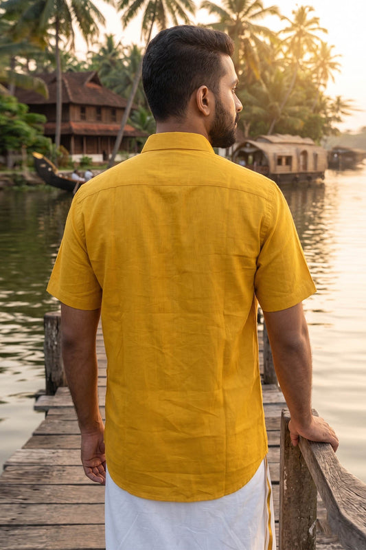 Yellow Chendamangalam Kerala Theme Print Shirt