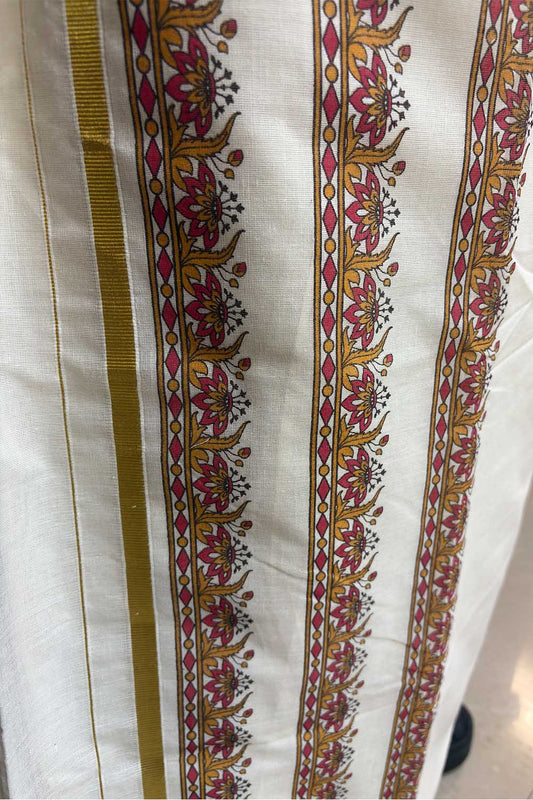 Offwhite Dothi 0.5Inch Golden Border with Print