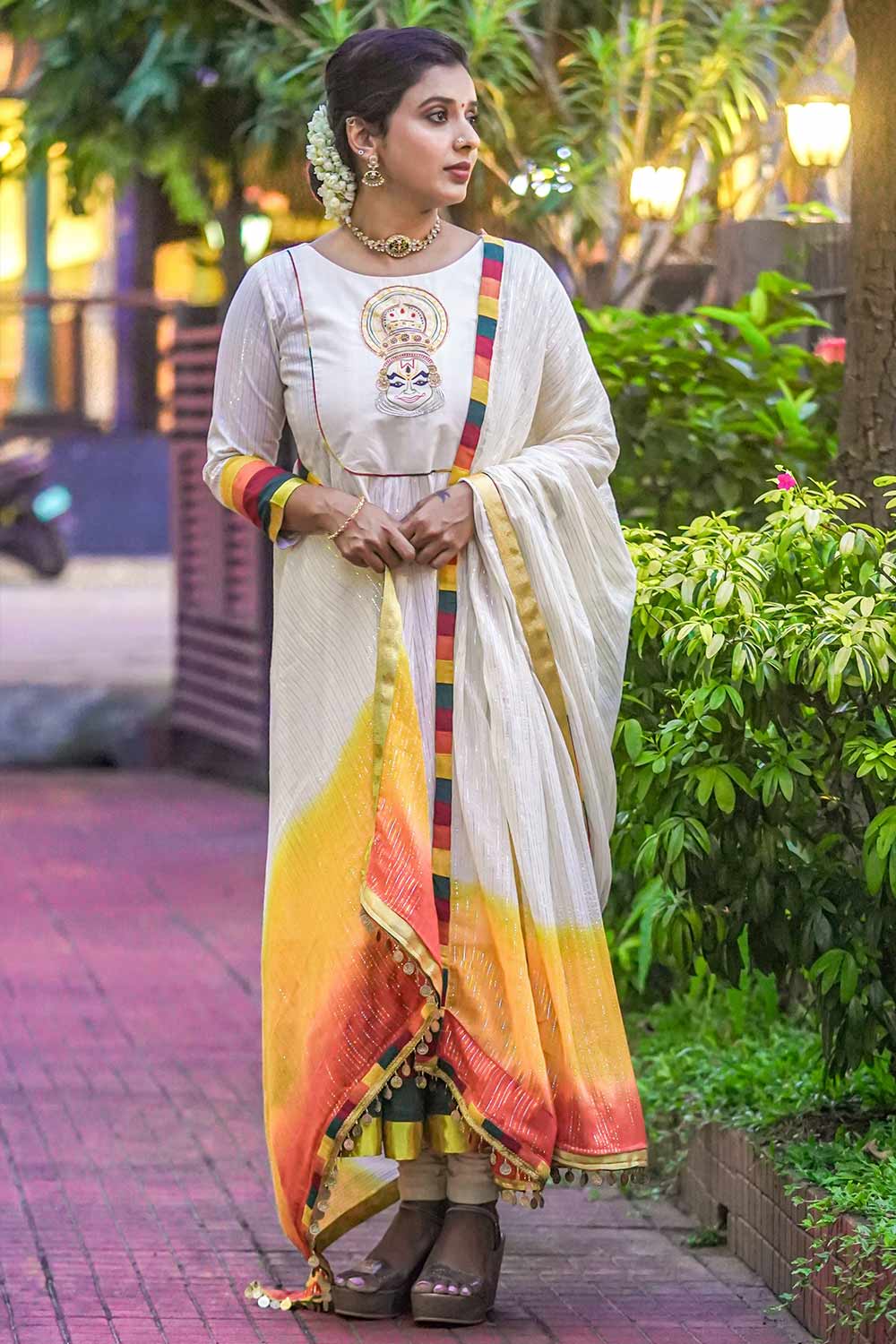 Off White Kadhakali Handpainted Anarkali