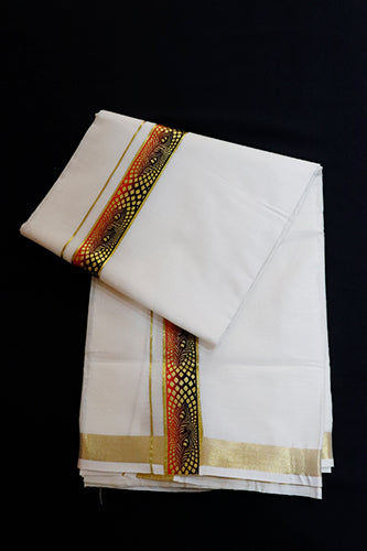 Offwhite Dhothi Black & Orange Print