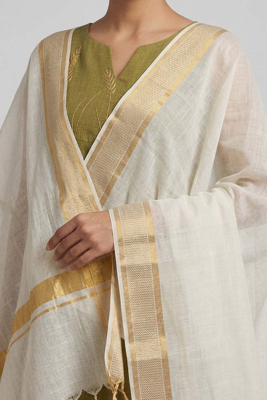 Offwhite Golden Striped Dupatta
