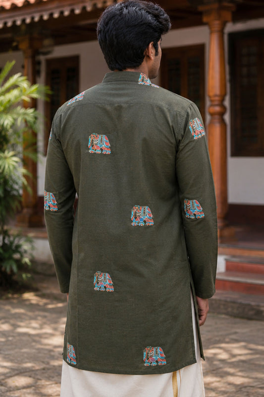 Mehandhi Green Kurta with Elephant Meenakari Print