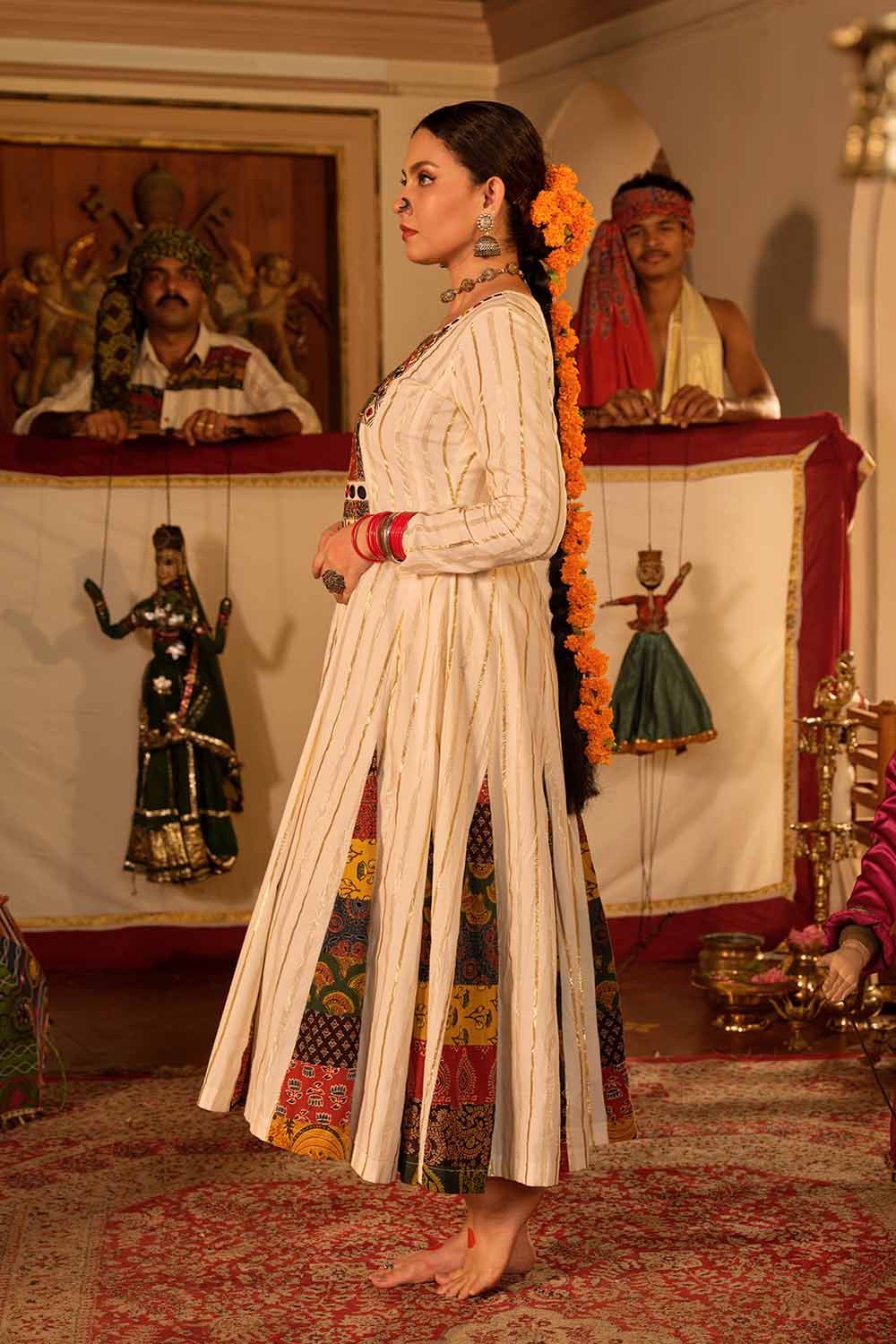 Offwhite Anarkali with Patch Godet