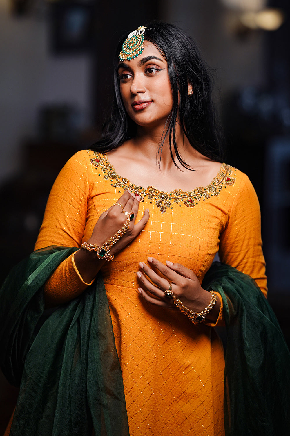 Yellow Circular Anarkali with Embroidery Yoke