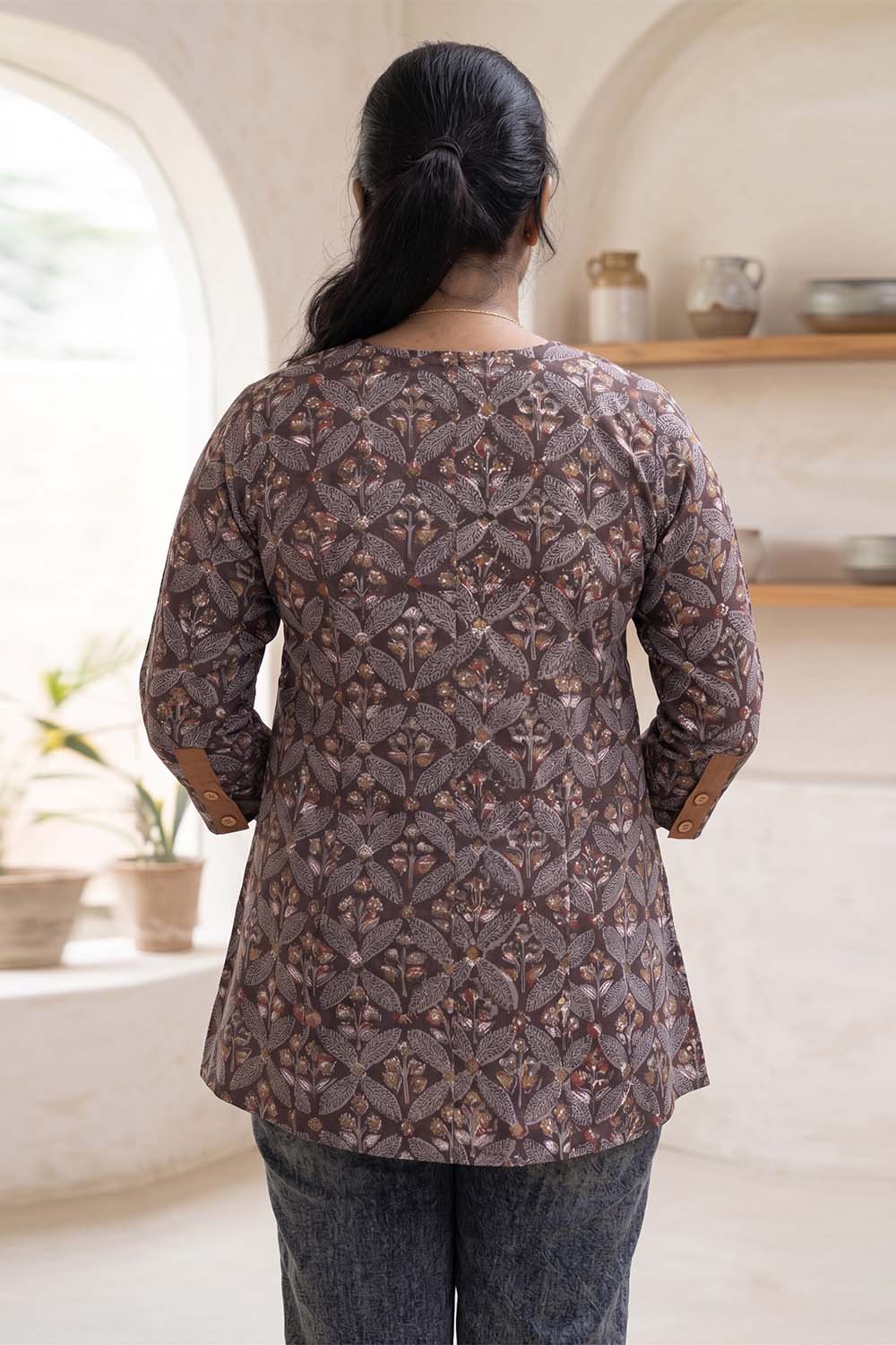 Rust Brown Base Floral Jahota Print Short Top