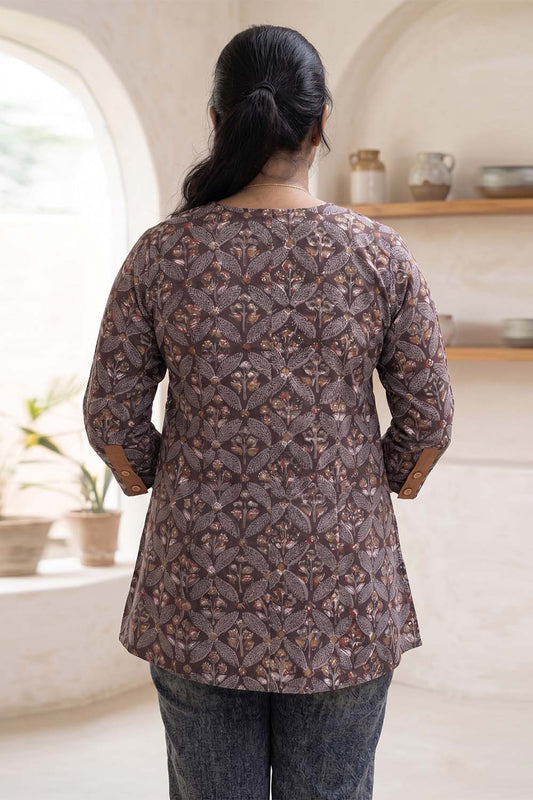 Rust Brown Base Floral Jahota Print Short Top