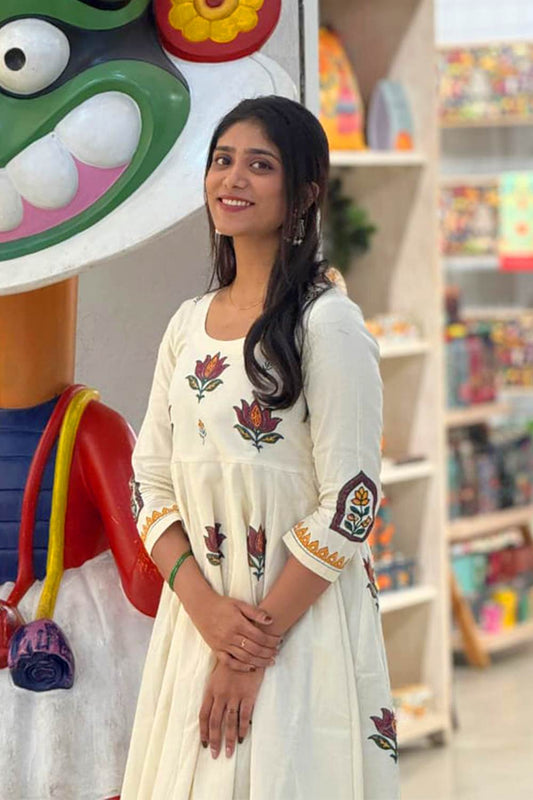 Offwhite Lotus Anarkali with Window Border