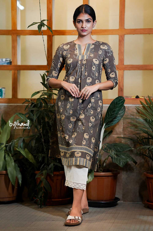Dark olive green slited kurti