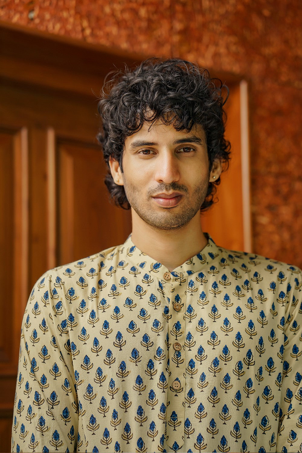 Ajrakh Beige Long Kurtha