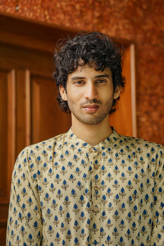 Ajrakh Beige Long Kurtha
