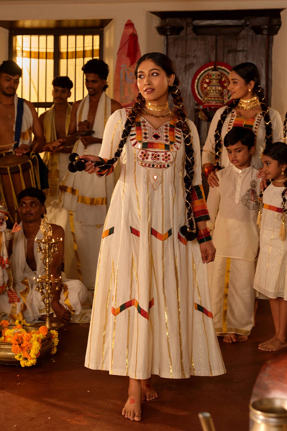 Off-white Anarkali With Kathakali Crown Embelished Yoke And Rang