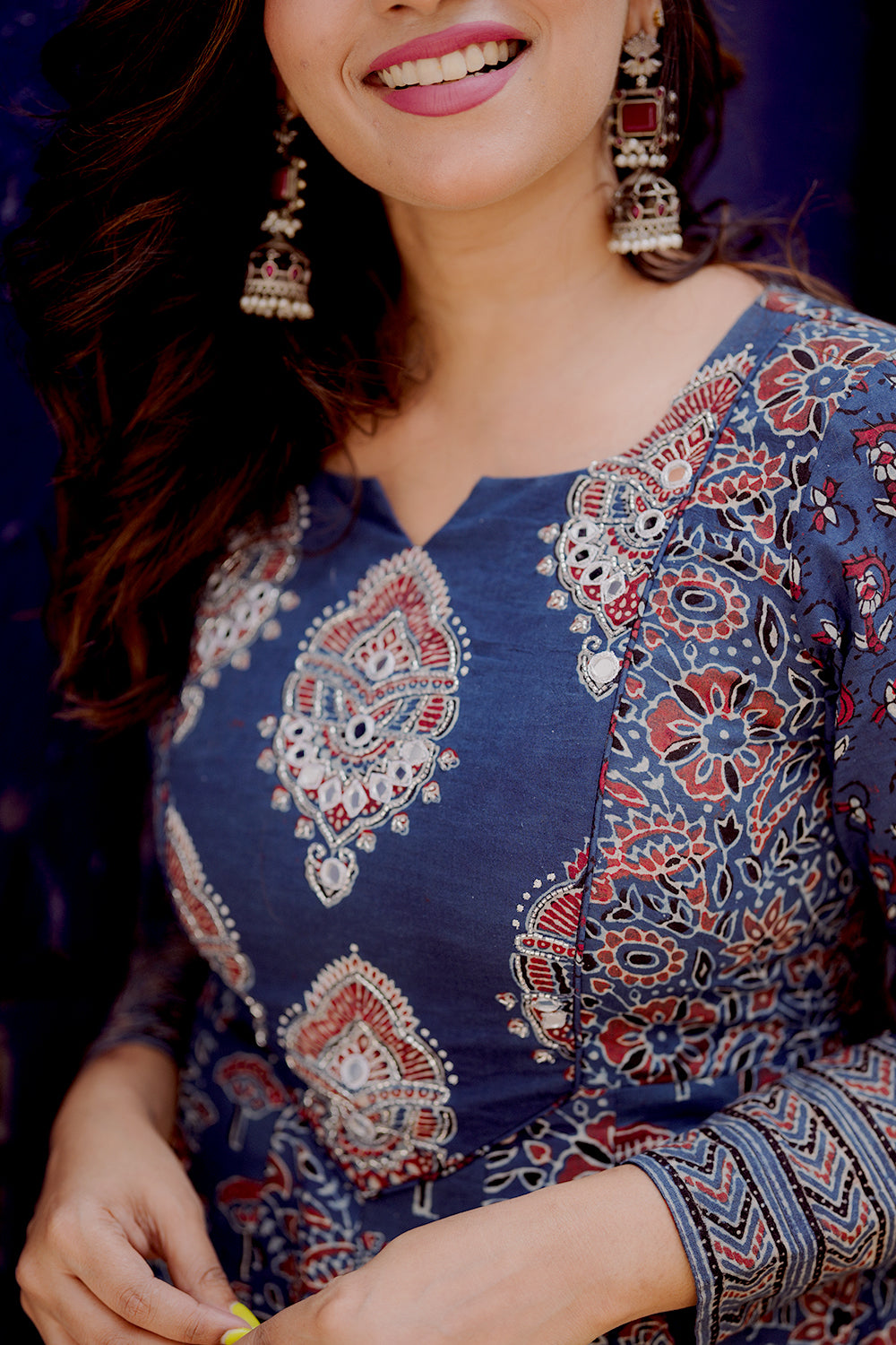 Blue Ajrakh Multipatch Anarkali