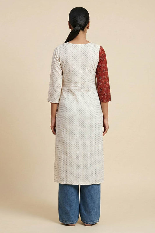 Maroon & Offwhite Lurex & Leaf Print Kurti