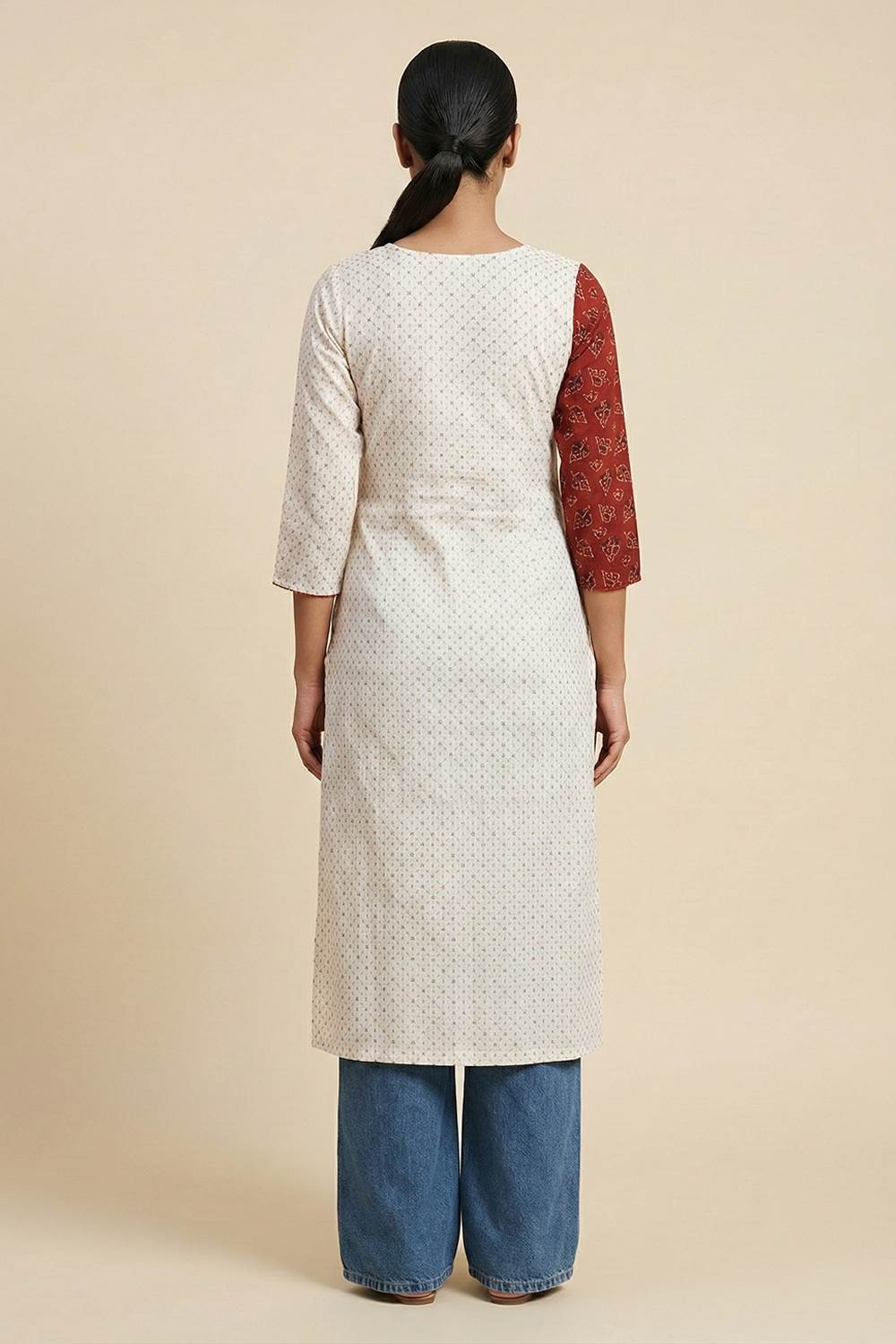 Maroon & Offwhite Lurex & Leaf Print Kurti