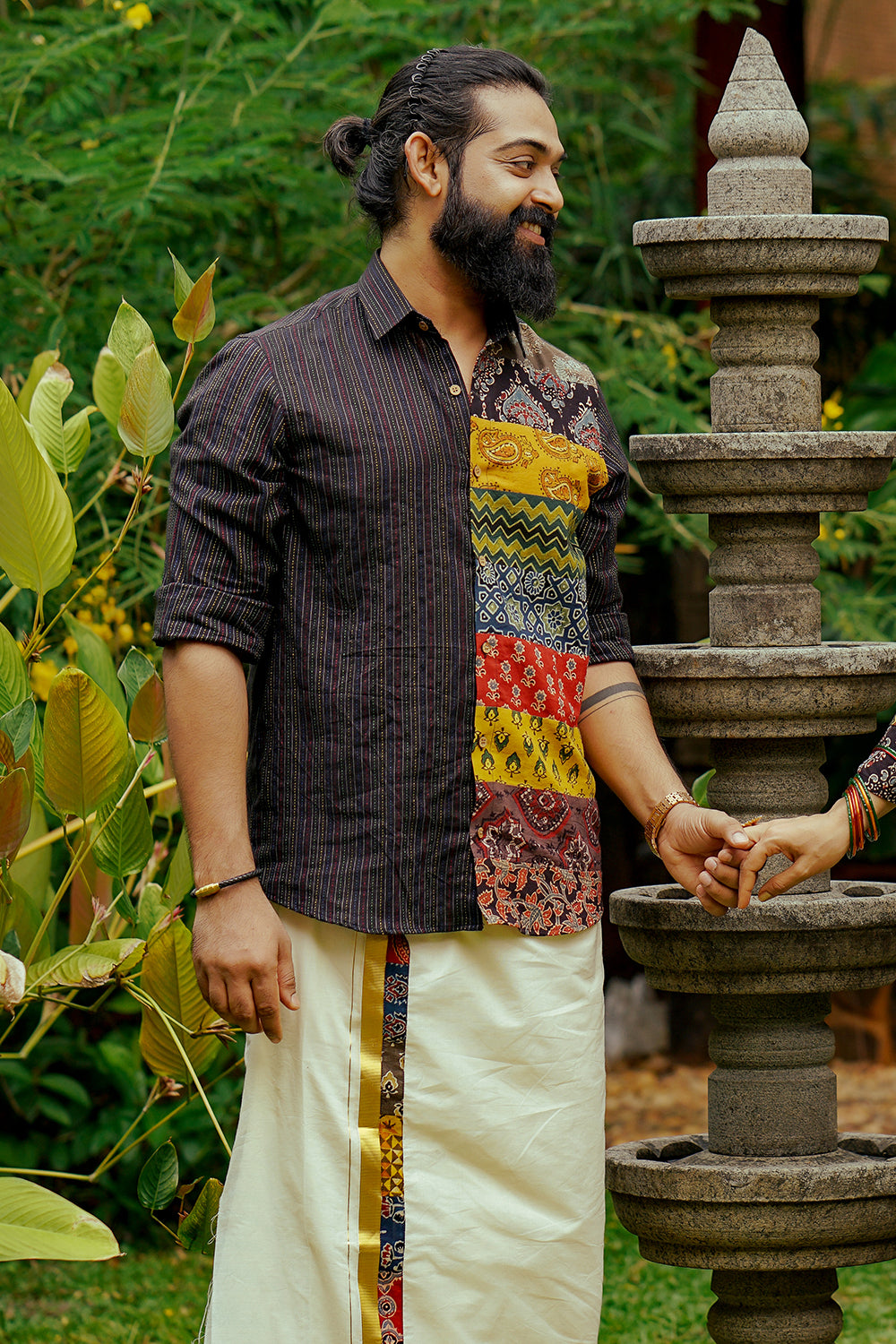 Black Kantha Full Sleeve Multi Patch Shirt