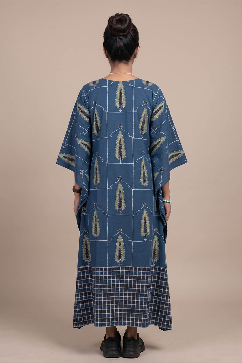 Royal Blue Base Tree & Check Print Kaftan