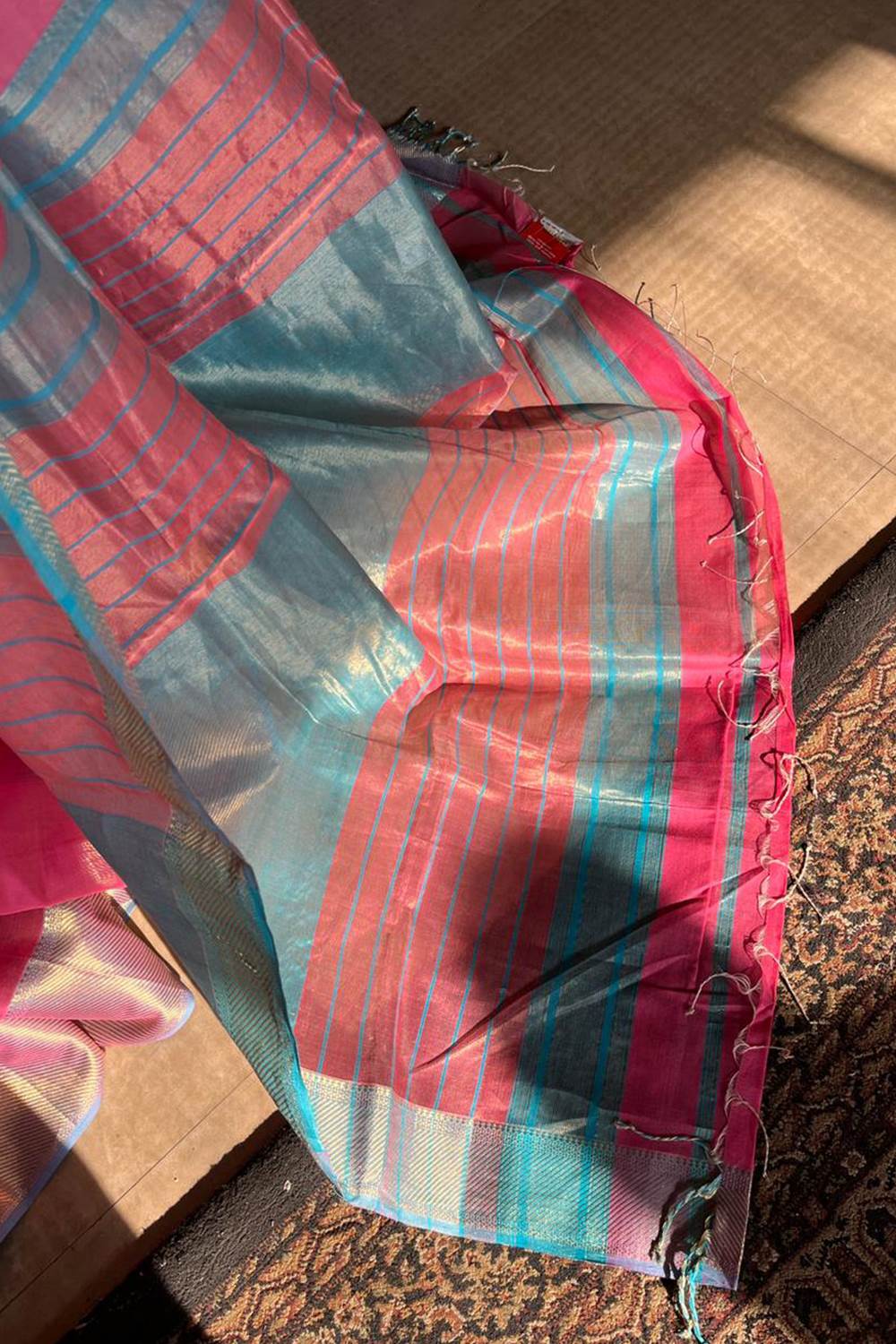 Maheshwari Silk Double Jeari Stripe Border Saree