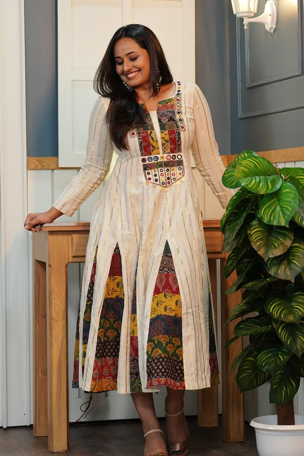 Offwhite Anarkali with Patch Godet