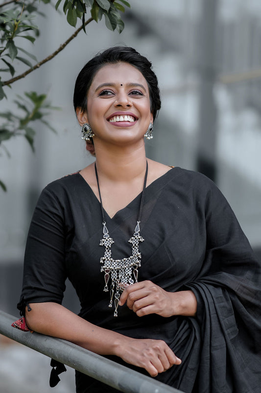 Black Mulcotton & Ajrakh Patch Blouse with Embroidery