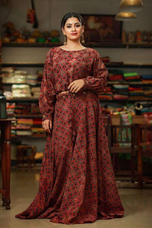 Maroon Ajrakh Skirt