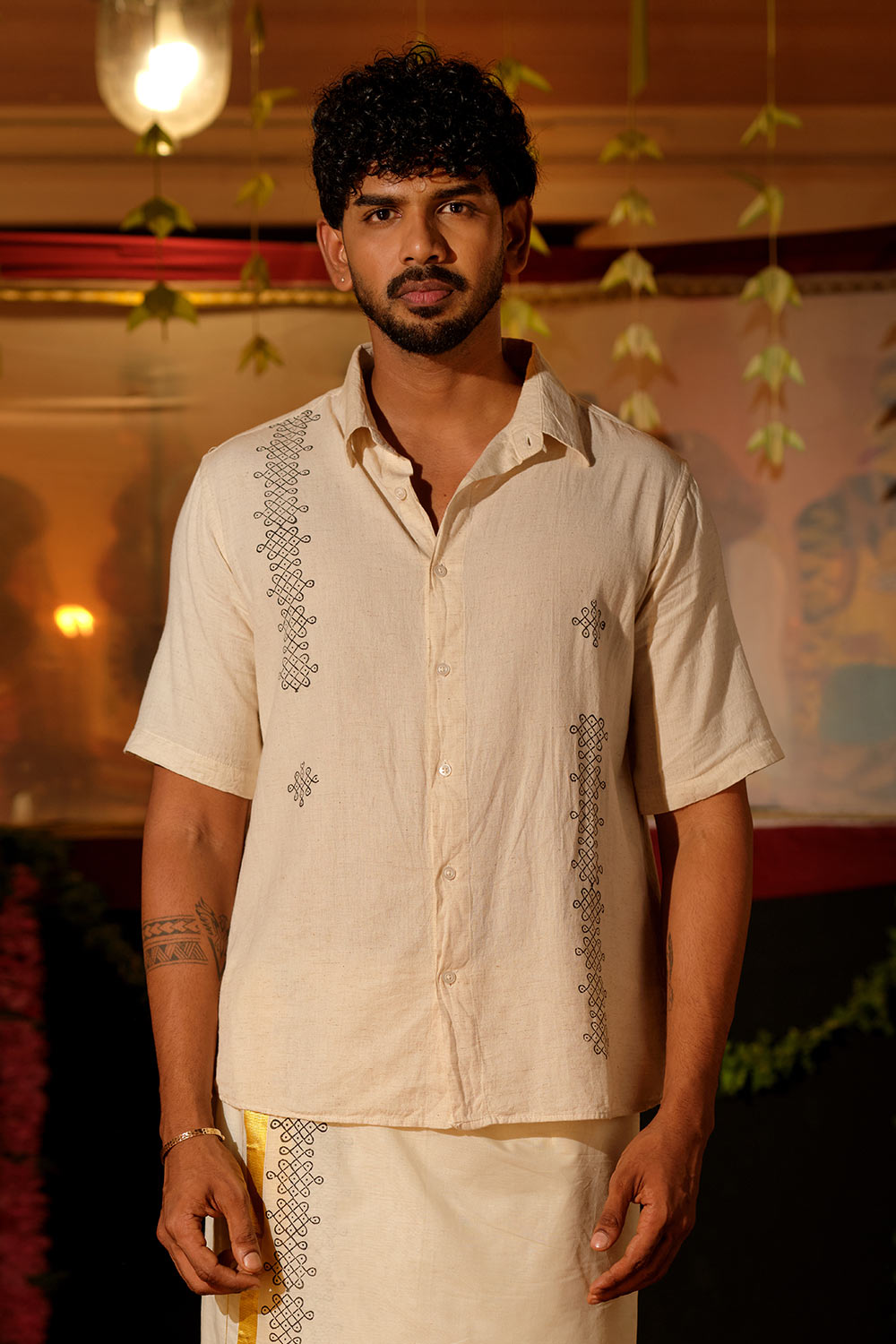 Offwhite HS Shirt With Rangoli Block Print