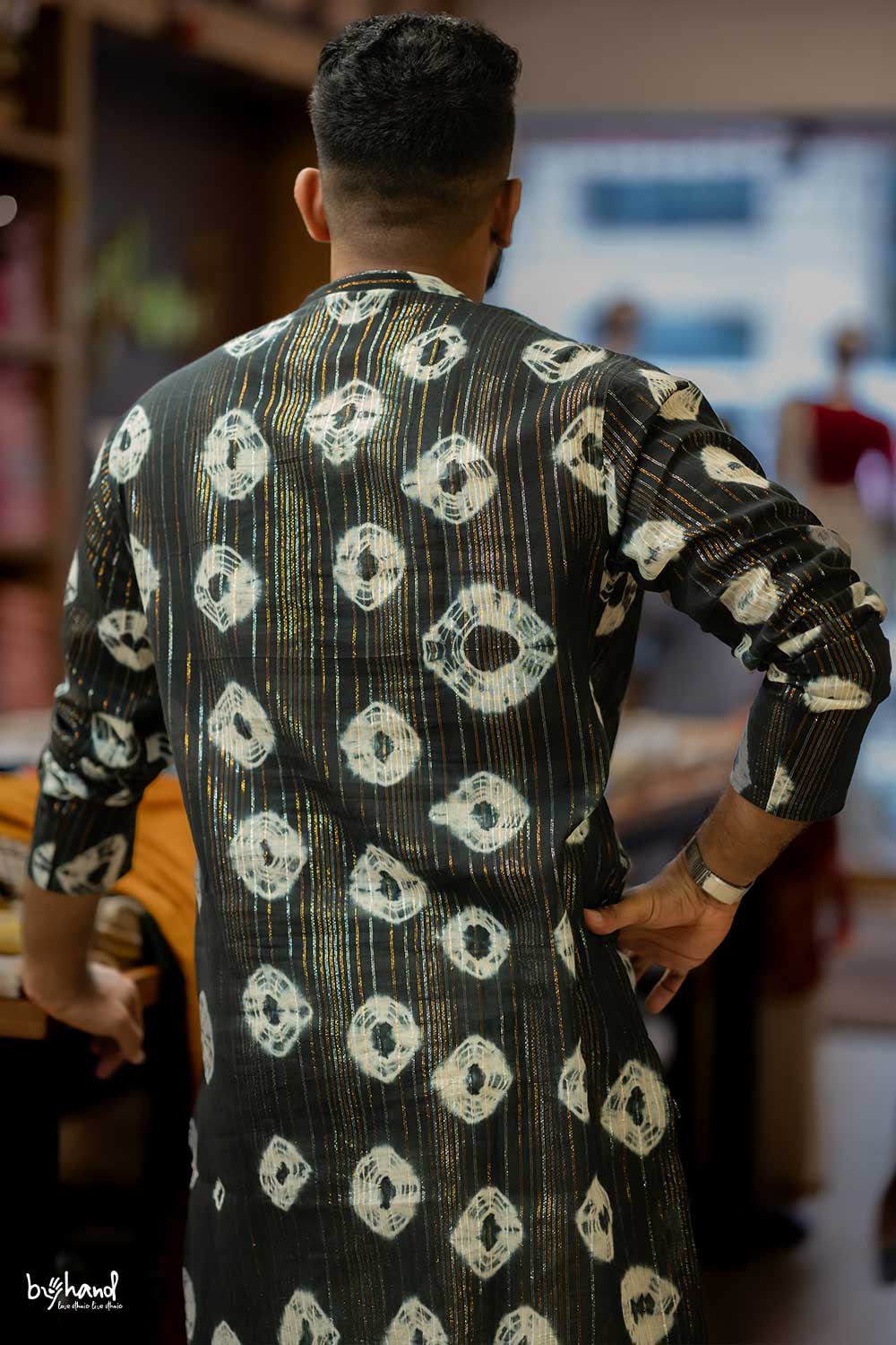 Black Shibori Full Sleeve Long Kurta