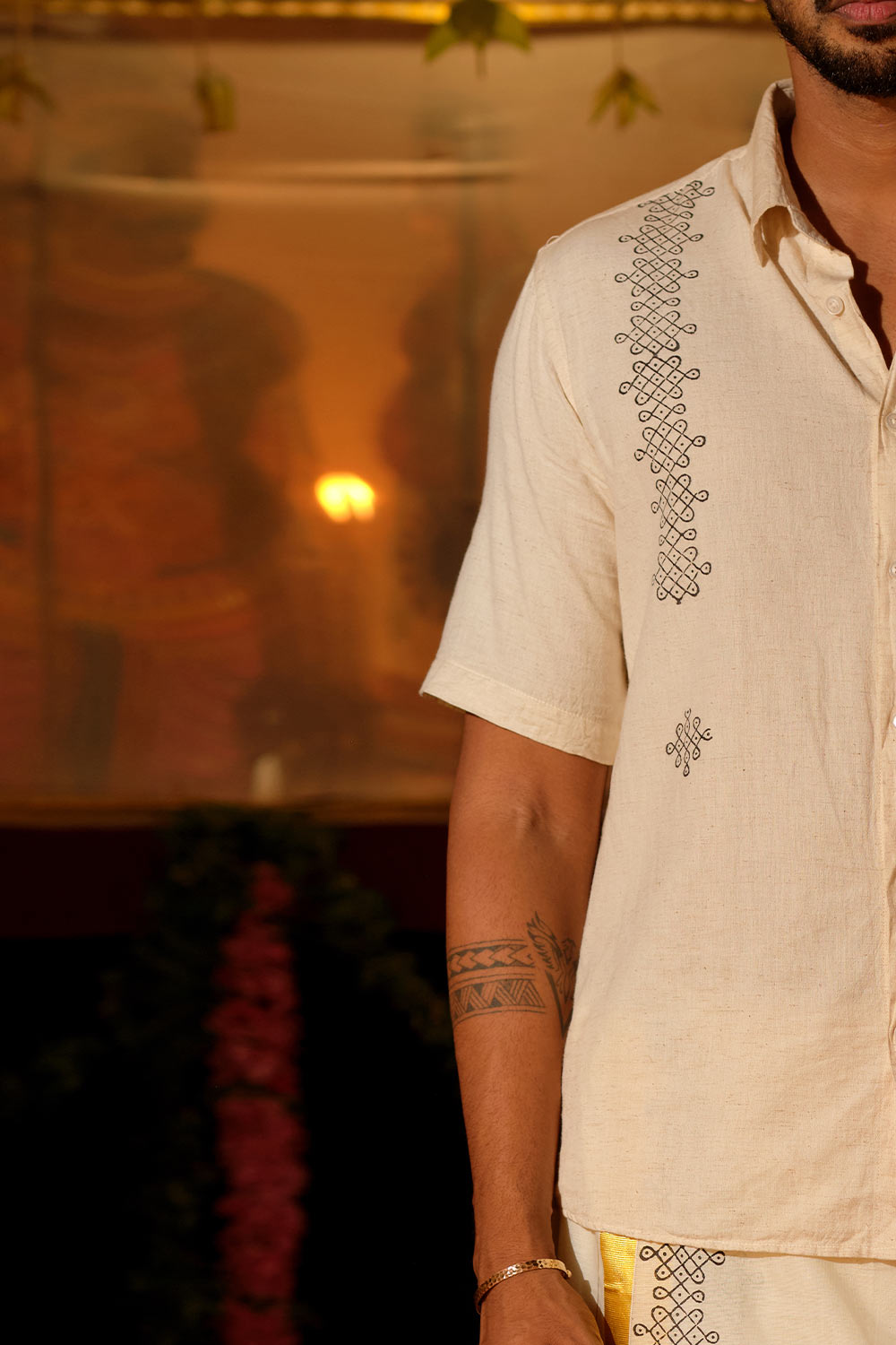 Offwhite HS Shirt With Rangoli Block Print