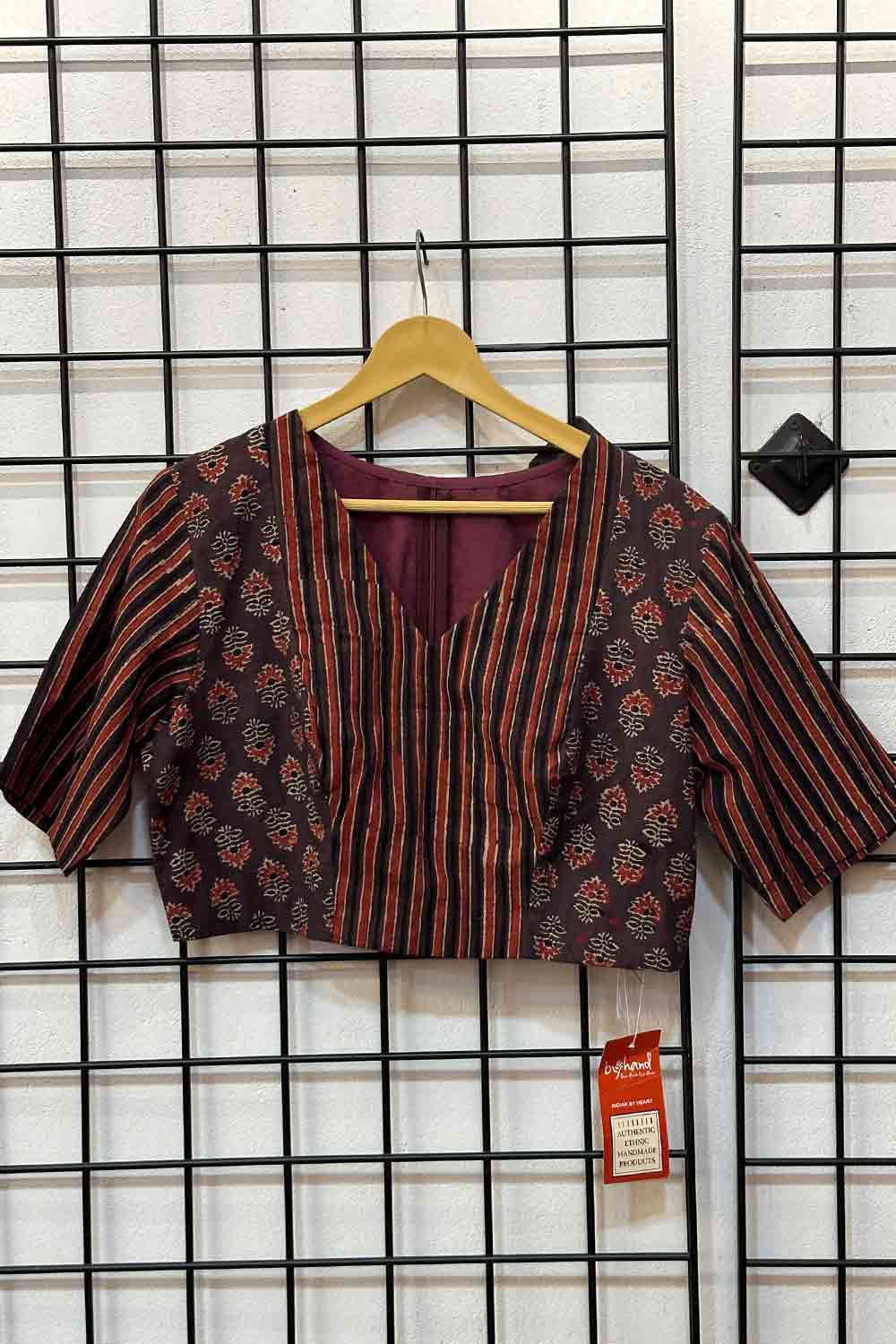 Brown Base Ajrakh Stripes