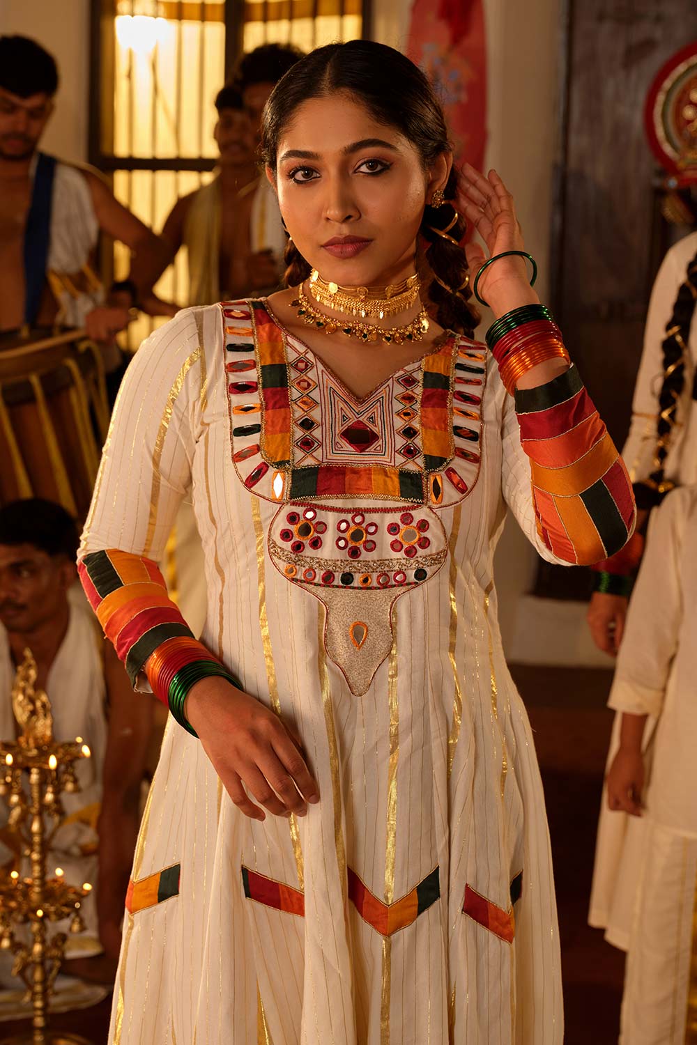 Off-white Anarkali With Kathakali Crown Embelished Yoke And Rang