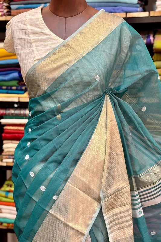 Blue Maheswari Silk Saree Half & Half