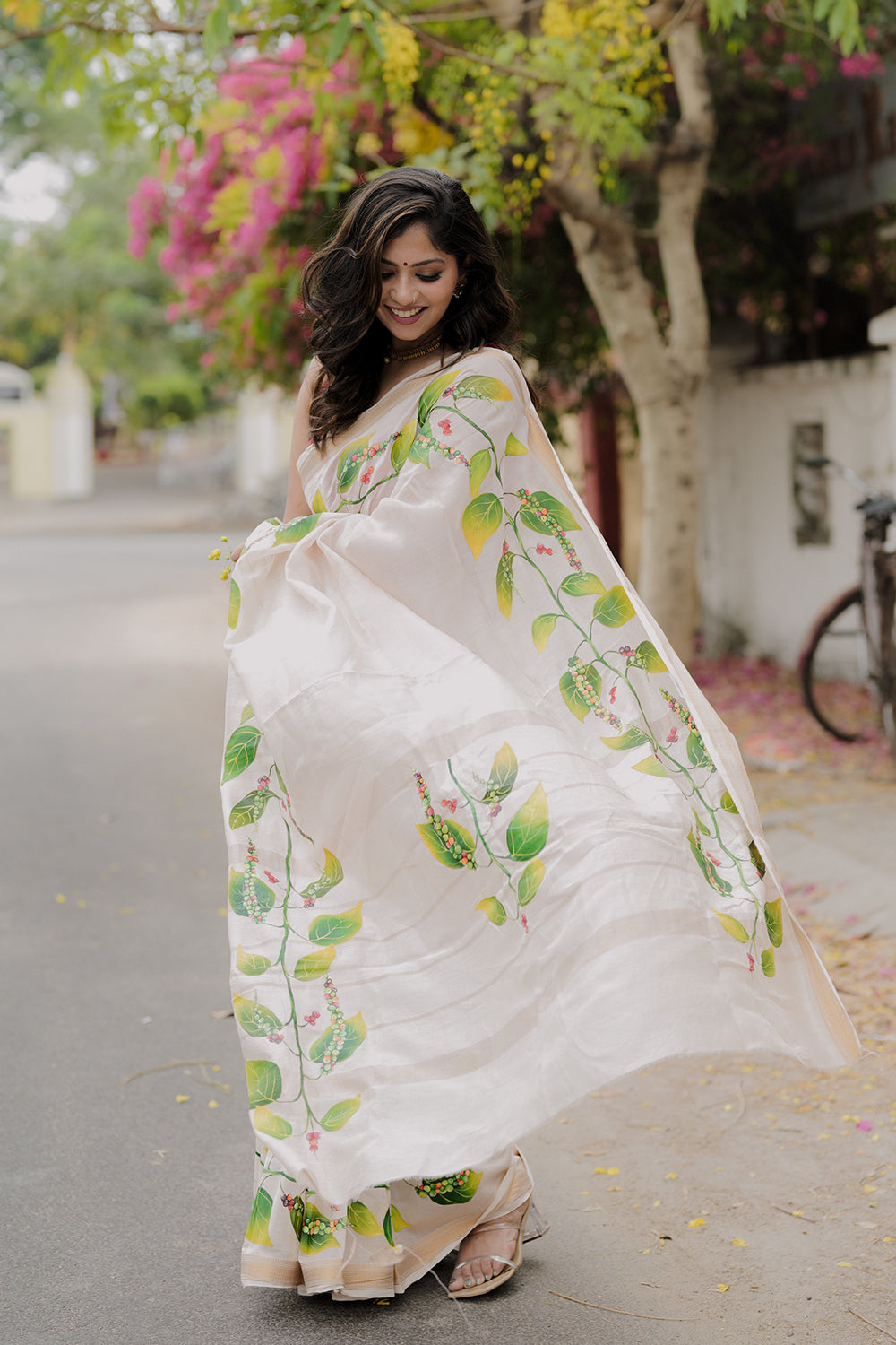 Pepper Hand Painted Chanderi Saree