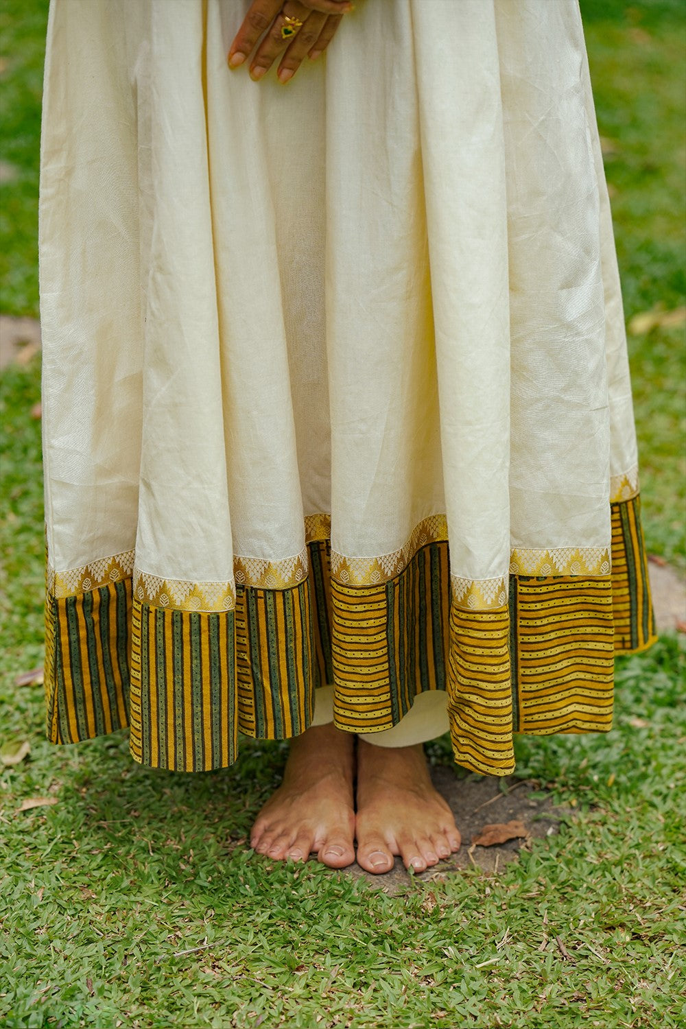 Yellow Lotus Yoke Off White Anarkali