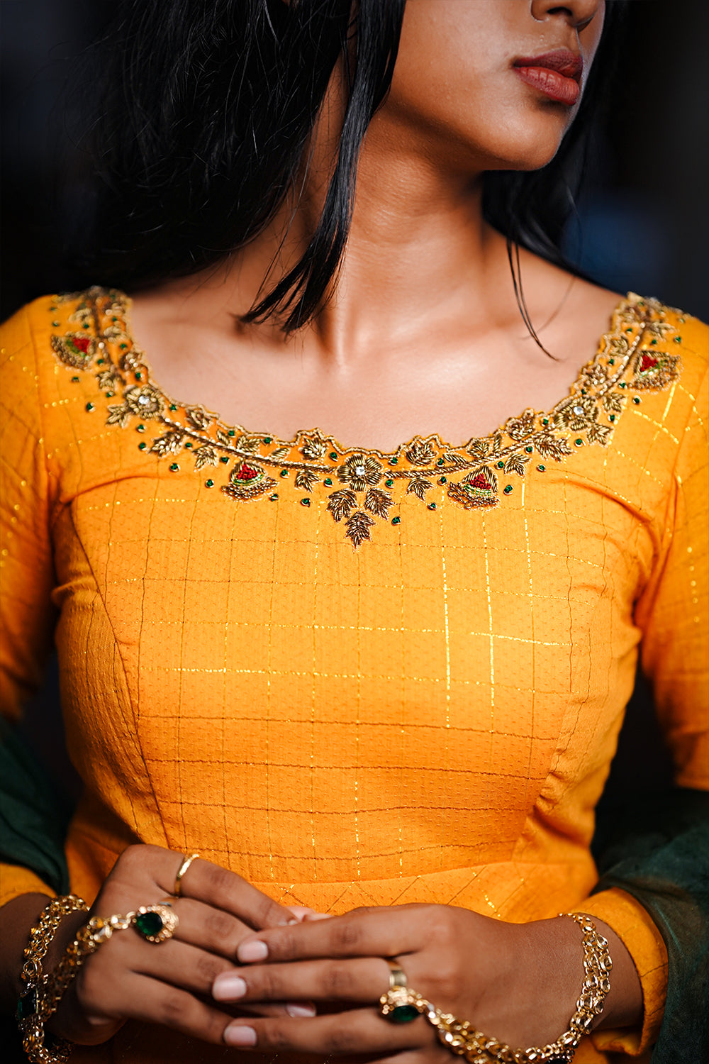 Yellow Circular Anarkali with Embroidery Yoke