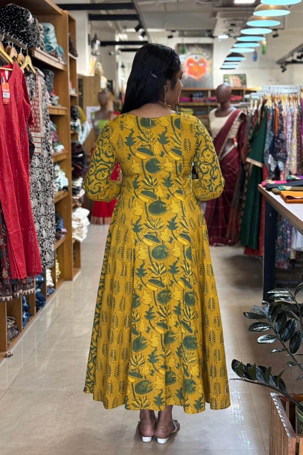 Yellow Ajrakh 5 Panel Anarkali