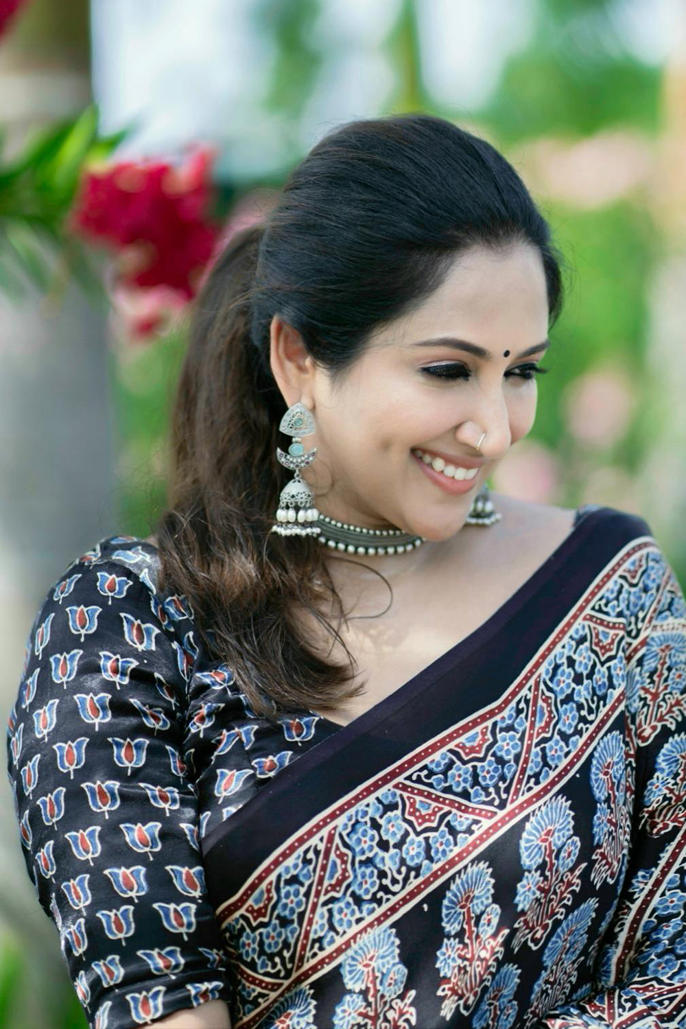 Black Ajrakh Modal Silk Saree