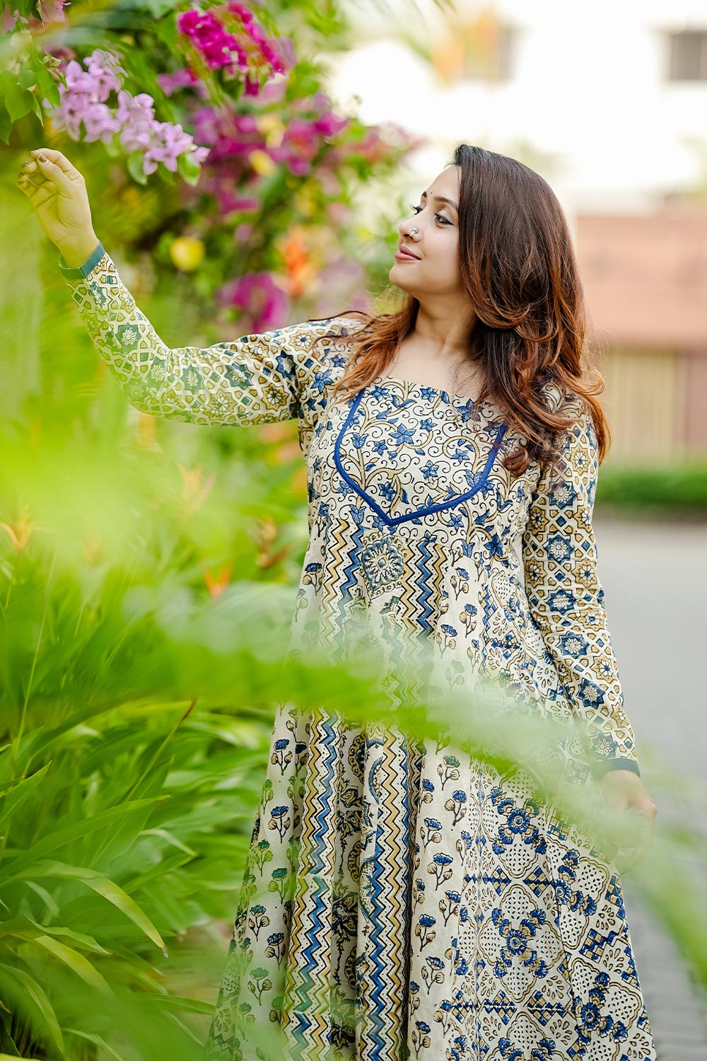 Cream Base Panel Anarkali