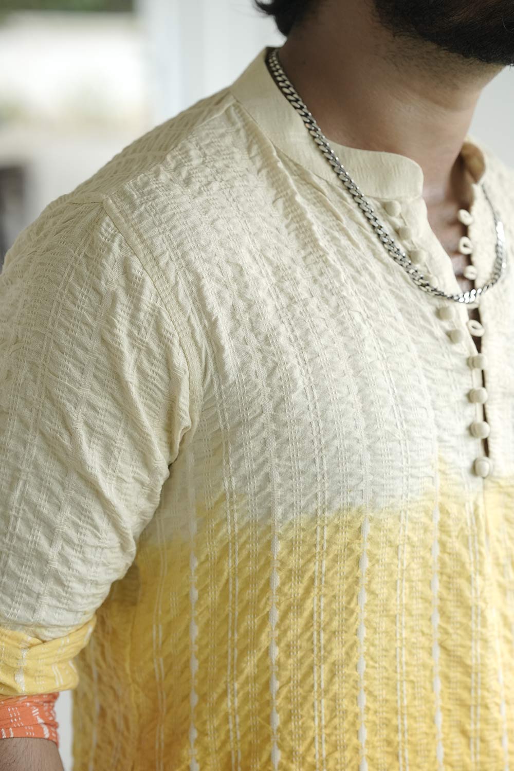 Dyed Orange & Yellow Off-White Kurta