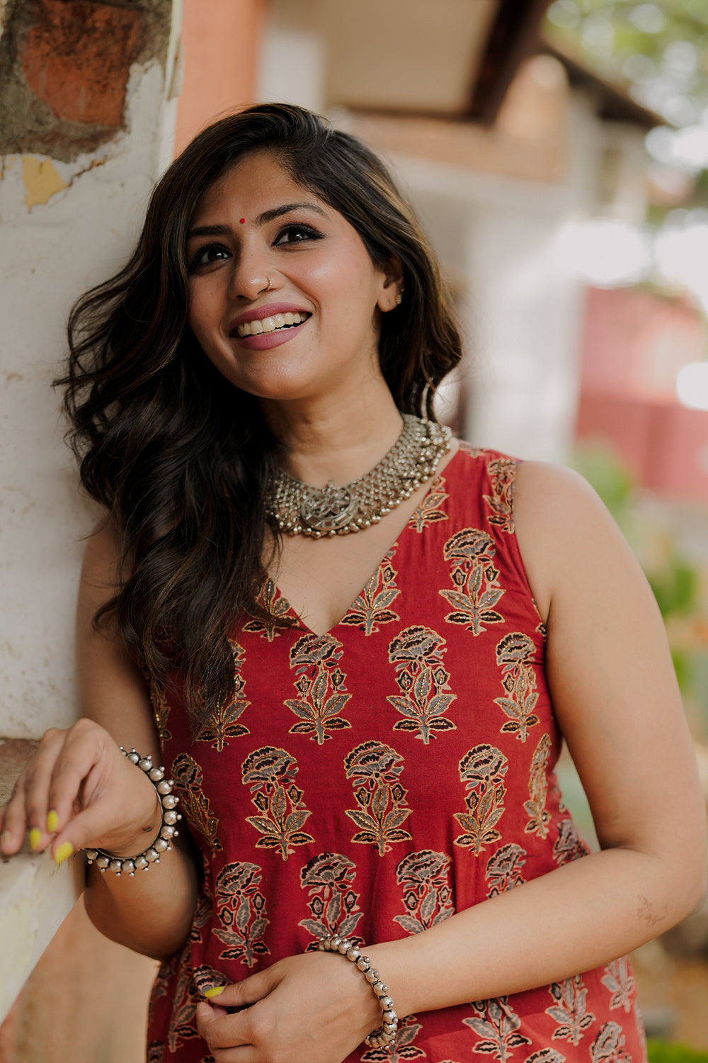 Red Base Ajrakh Floral Co-ord set