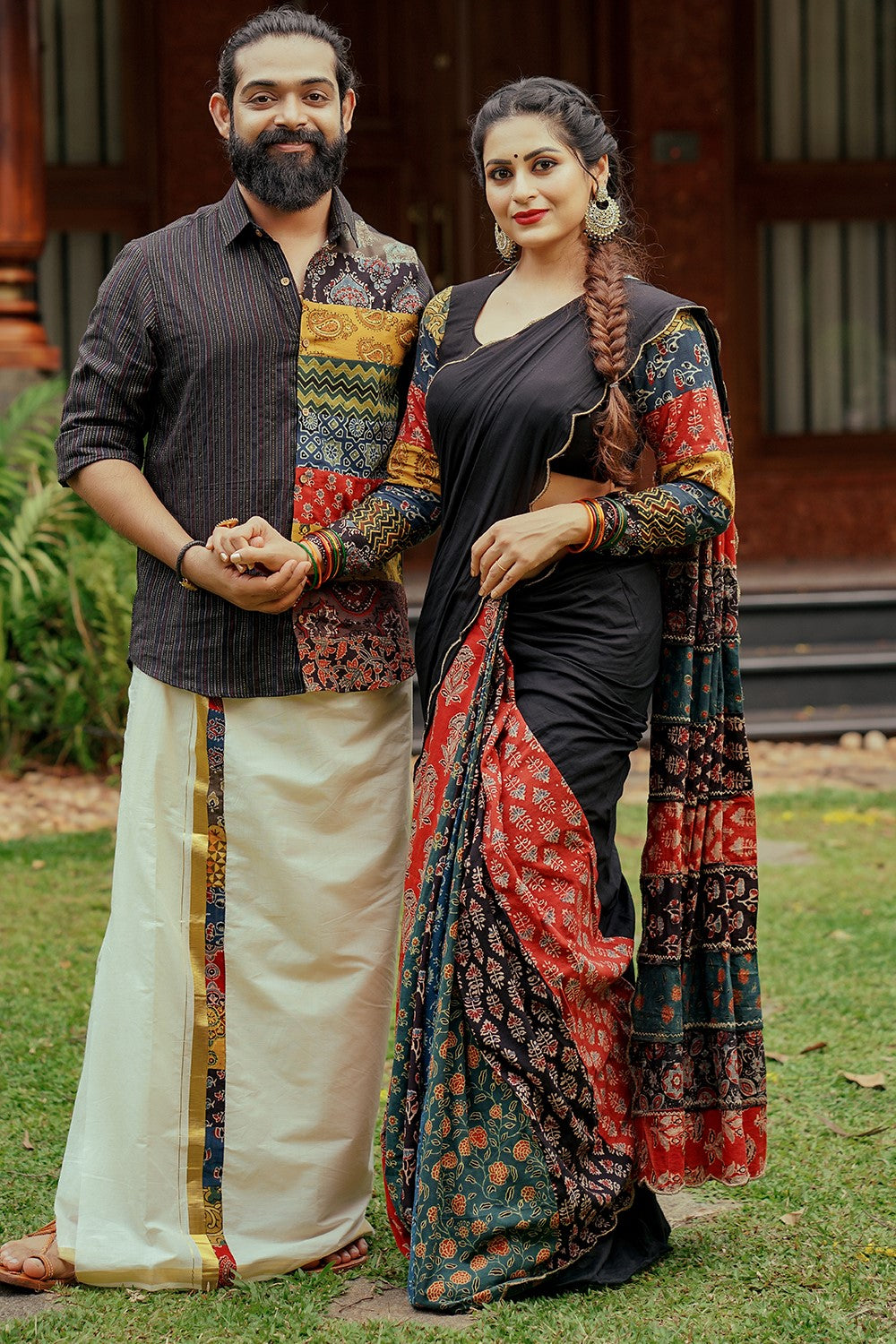 Black Mulcotton Scallope Saree with Multi Patch Pleates