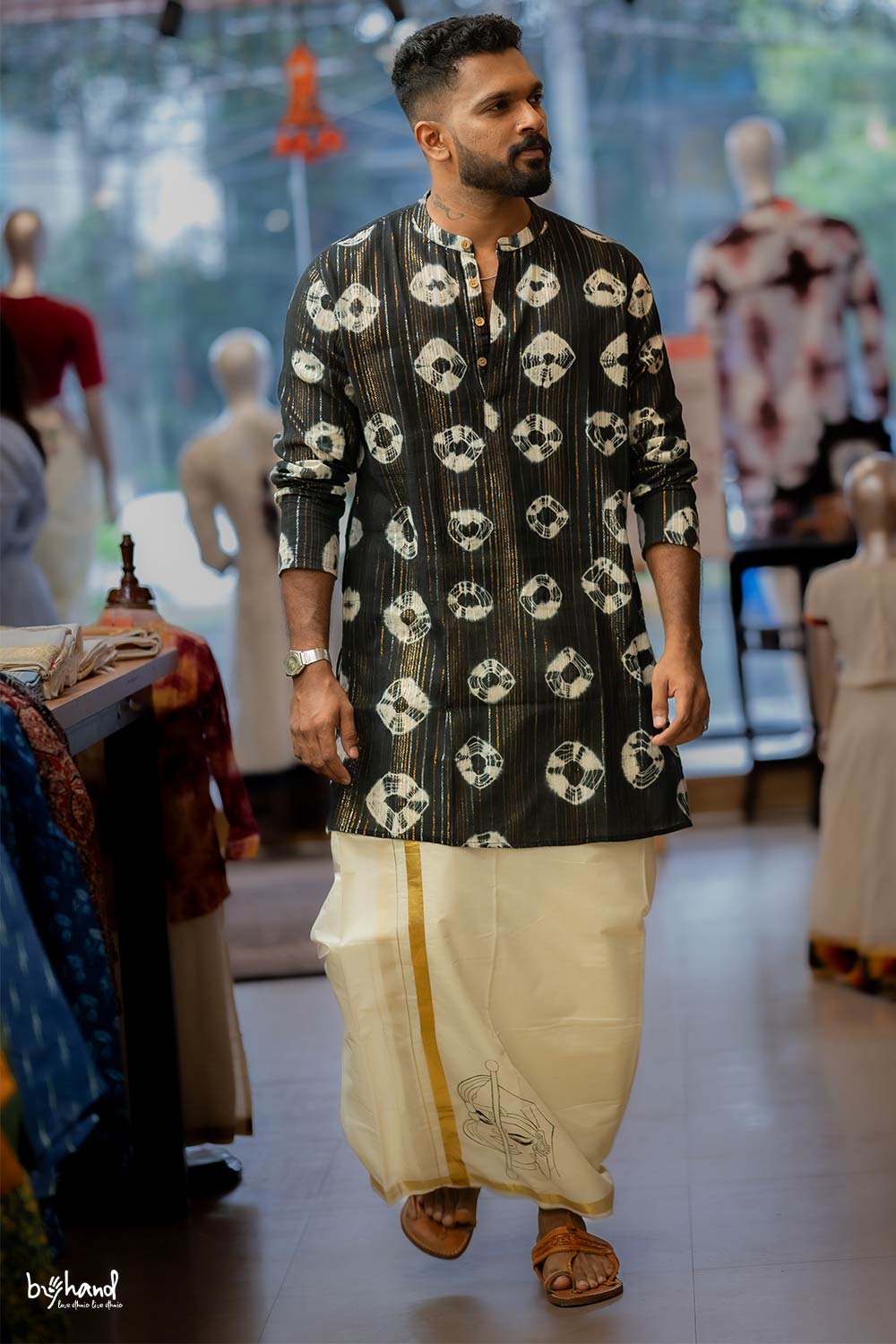 Black Shibori Full Sleeve Long Kurta