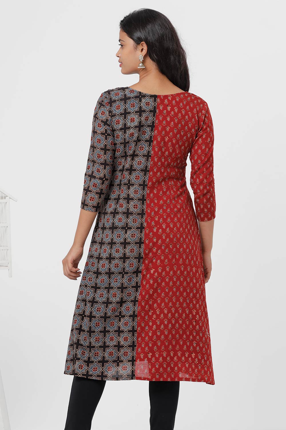 Red And Black Ajrakh Fusion A-Line Kurta