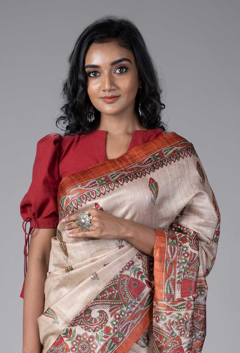 Tussar Madhubhani Silk Saree
